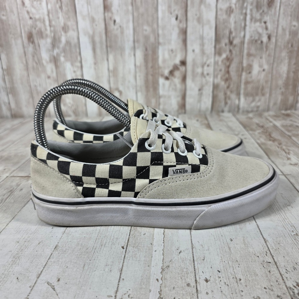 Vans Era Checkerboard Suede Canvas Low Top Sneakers Oatmeal Black Womens 6